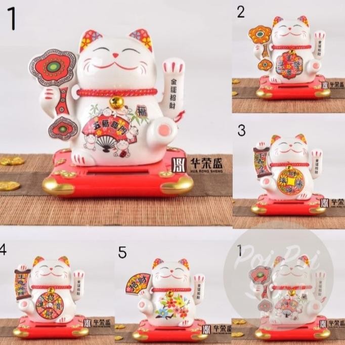 ------] Patung Pajangan Boneka Kucing Hoki Premium Keramik Solar Maneki Neko