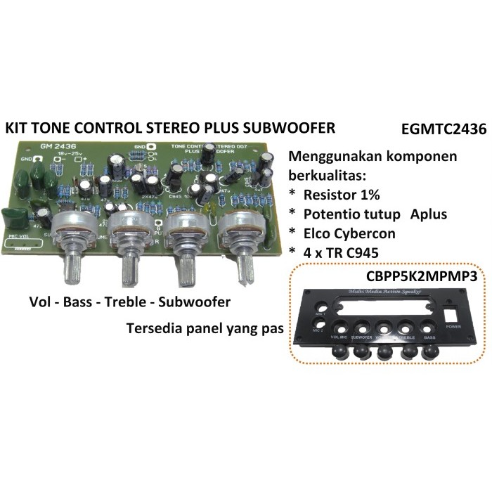KIT TONE CONTROL STEREO PLUS SUBWOFER PLUS PANEL KIT SPEAKER AKTIF
