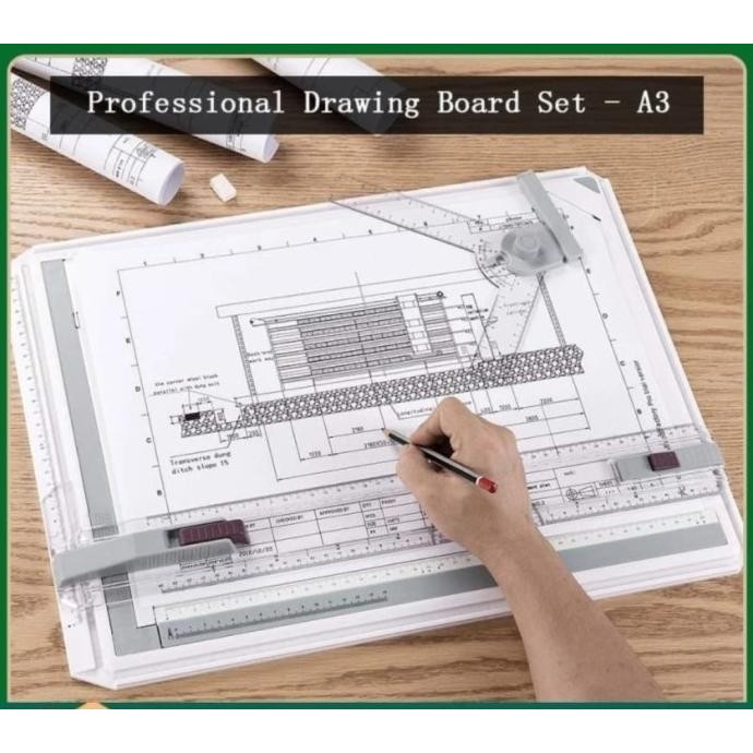 

TERBARU - meja belajar arsitek ukuran a3 plus penggaris set benny sekolah teknik smk drawing board