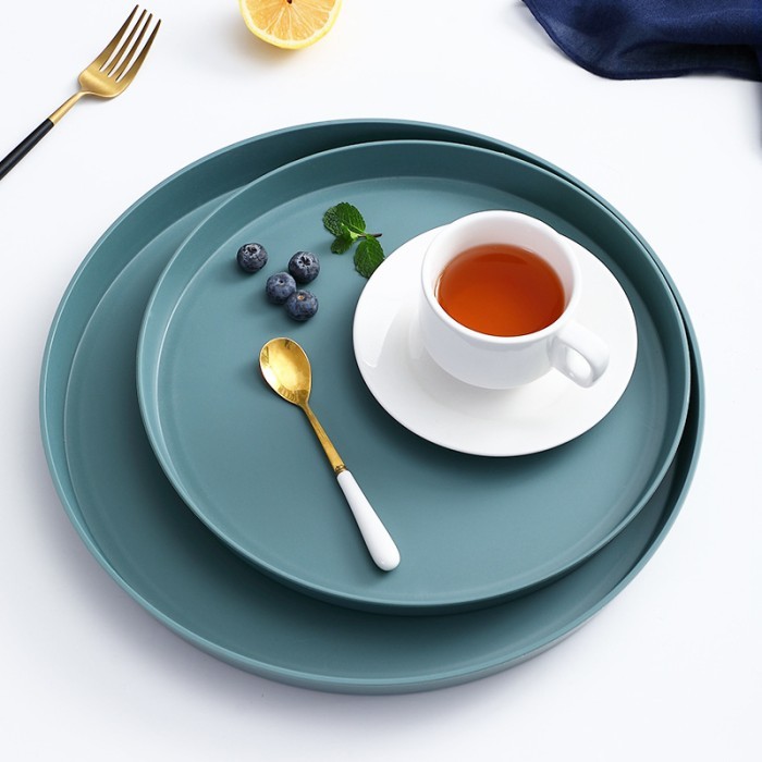 FLASH SALE NAMPAN TRAY BAKI MELAMIN NAMPAN BULAT PLASTIK ANTI PANAS VINTAGE TRAY - BIRU M