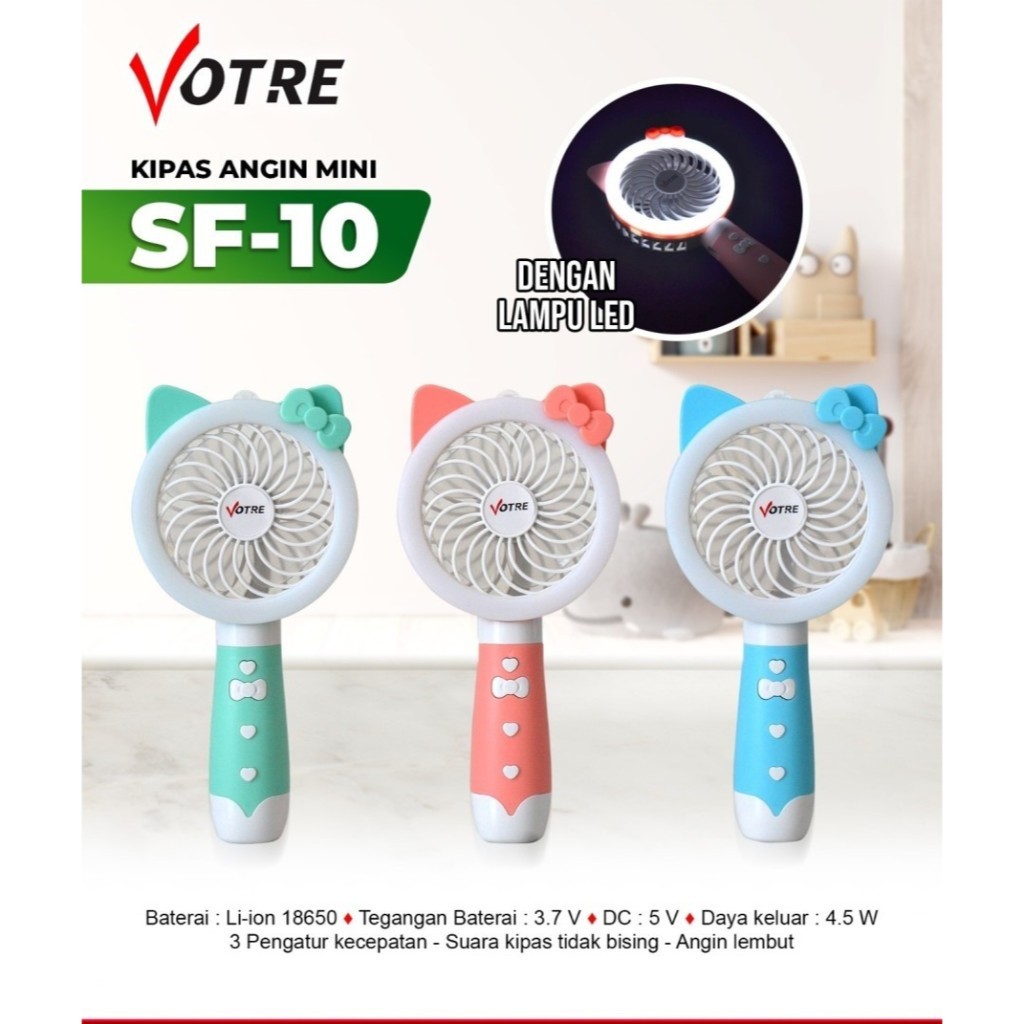 Kipas Angin Tangan Portable SF-10 / SF10 Kipas Angin Mini Lampu LED Votre