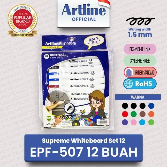 

Artline Spidol Supreme Whiteboard Marker Set 12 Colours Epf-507/12W Original Dan Terpercaya