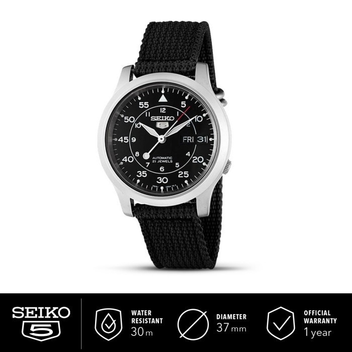 Jam Tangan Seiko 5 Automatic Military Nylon Black SNK809K2 Original