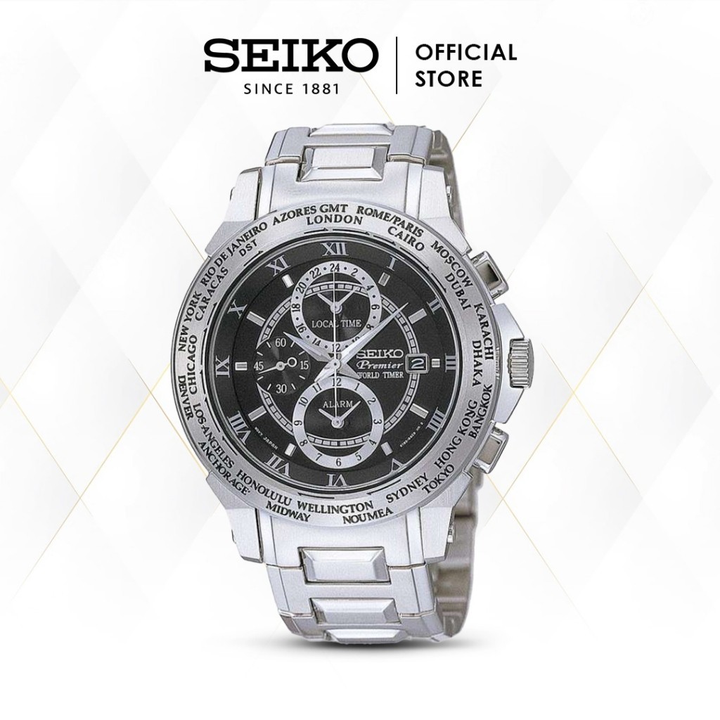 Jam Tangan Pria Seiko Premier World Timer Alarm SPL009P1 Original