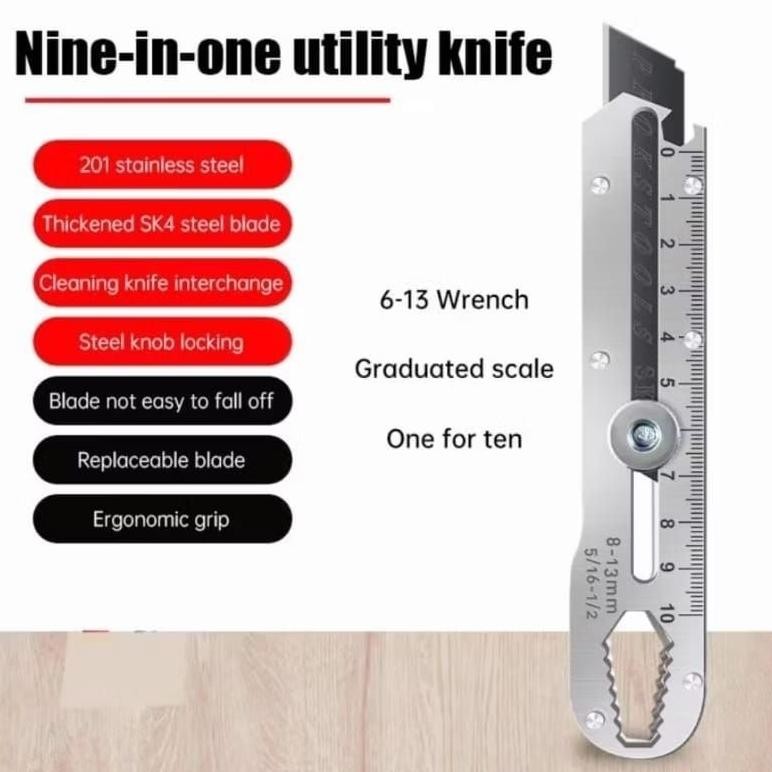 

Diskon Pisau Cutter Stainless 9In1 Pisau Pemotong Seni Baja Penggaris Tools Cutter Stainless Aestetic Murah