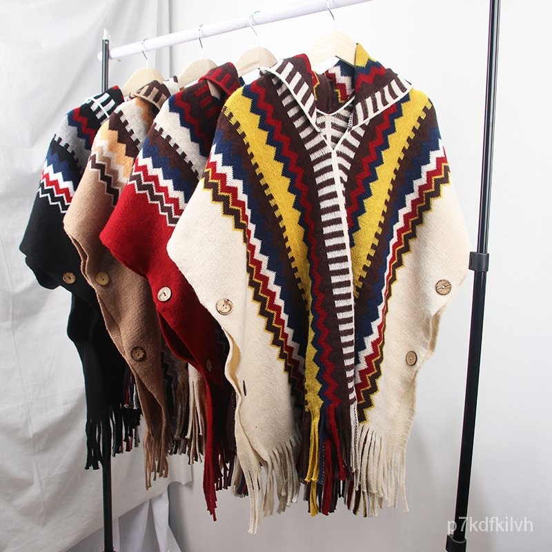 Autumn and Winter New Bohemian Style Tassel Cape Knitted Warm Scarf Yunnan Tibet Tourism Ethnic Styl