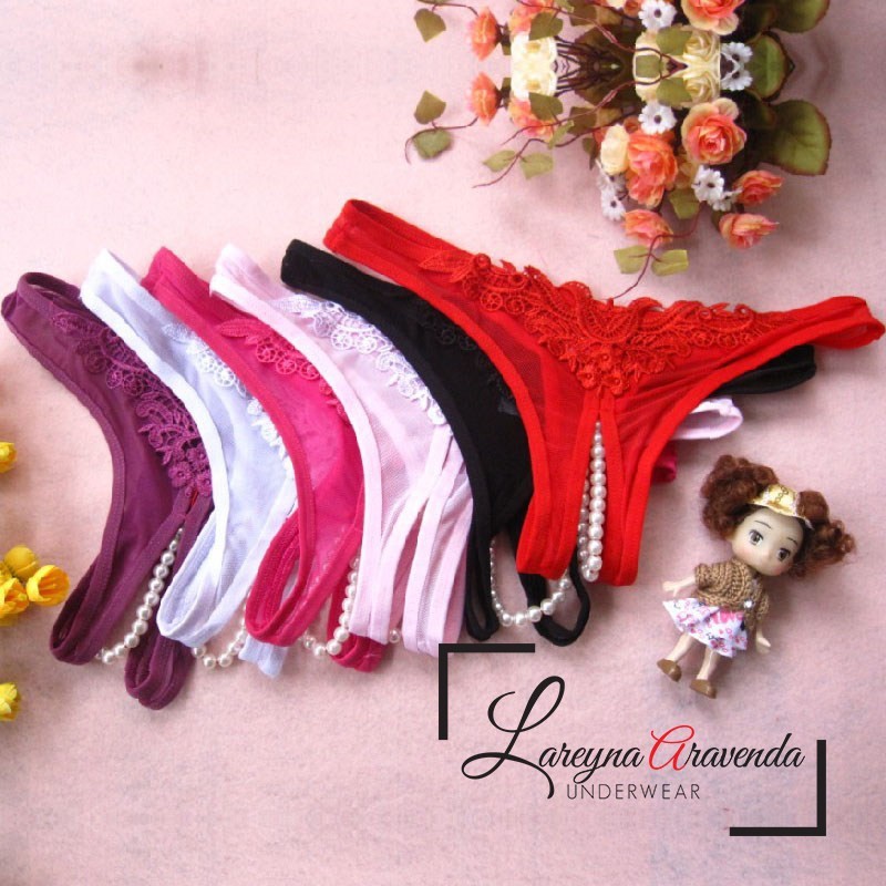 MURAH G STRING SEKSI WANITA MODEL THONG SMALL PEARL LACE CD017 PREMIUM