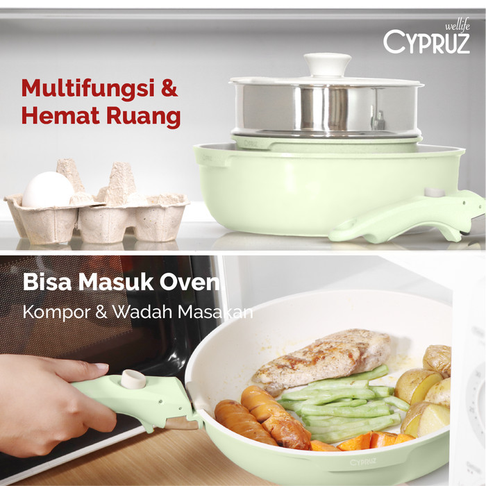 Cypruz Cookware Set Granit Wajan Anti Lengket 4Pcs Gagang Bisa Dilepas