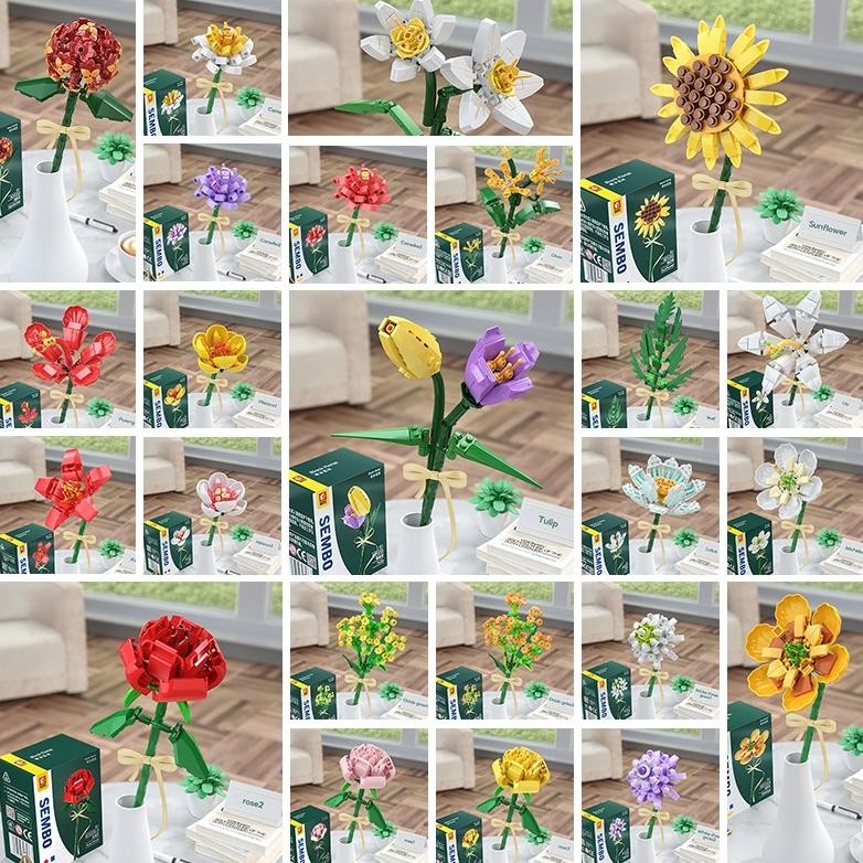 uk-75 KKV-SEMBO building blocks flowers/bouquet gift (warna bunga dikirimkan acak) Terlaris