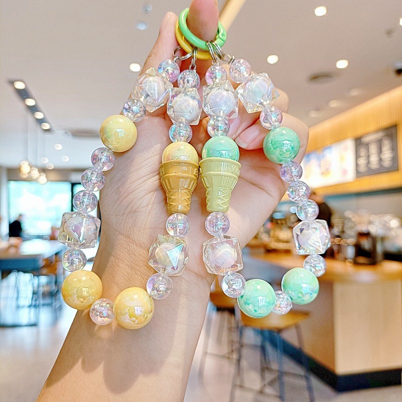 

New Ice Cream Bead Necklace Keychain Girl Lovely Bag Pendant Car Key Mobile Phone Charm Crane Machine Gift DSHN