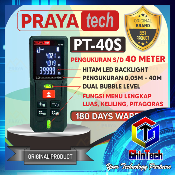 

newgan!! Meteran Laser Digital / Alat Ukur Jarak Digital 40M PT-40S PRAYATECH