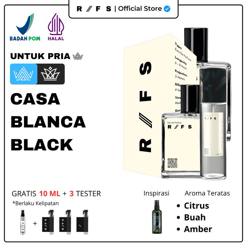 RIFS PARFUM - Casablanca Black EDP Extrait de Parfume Pria Tahan Lama | Minyak Wangi Cowok