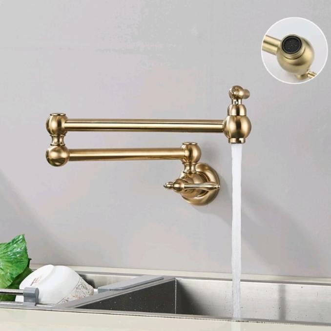 Kran Wastafel Tembok Model Classic Brush Gold/Kran Air Wastafel Dinding Brush Gold Original