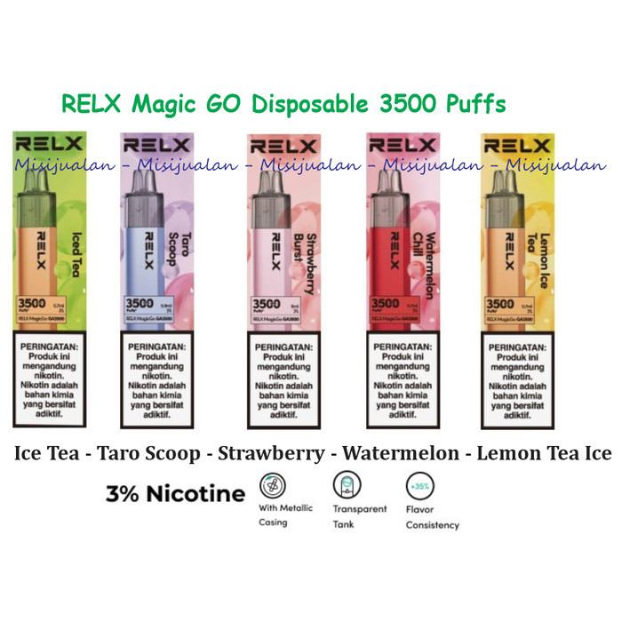 

Relx Magic Go 3500 Puffs Disposable Strawberry Watermelon Lemon Ice Tea Taro Barangbaru