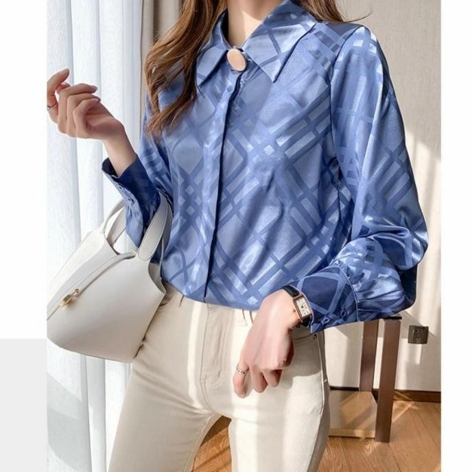 Korean Satin Blouse 3731/ Kemeja Satin Wanita Lengan Panjang Korea CS