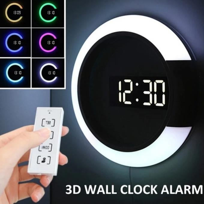 

Jam Dinding Digital Alarm LED Warna 3D Meja Modern Remote Control GVS