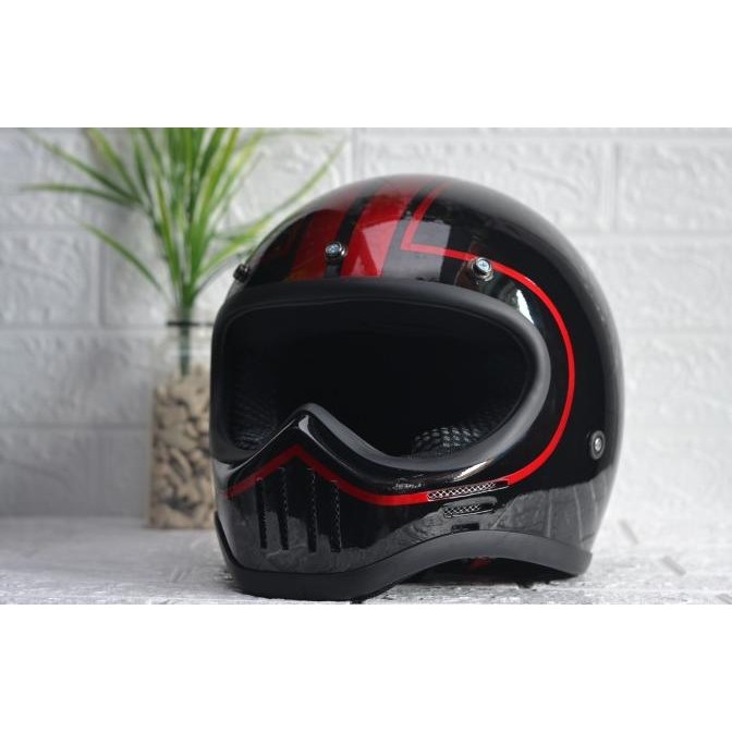 HELM CUSTOM RETRO CAKIL M30 BLACK MARUN ( MR HELM ) TEB