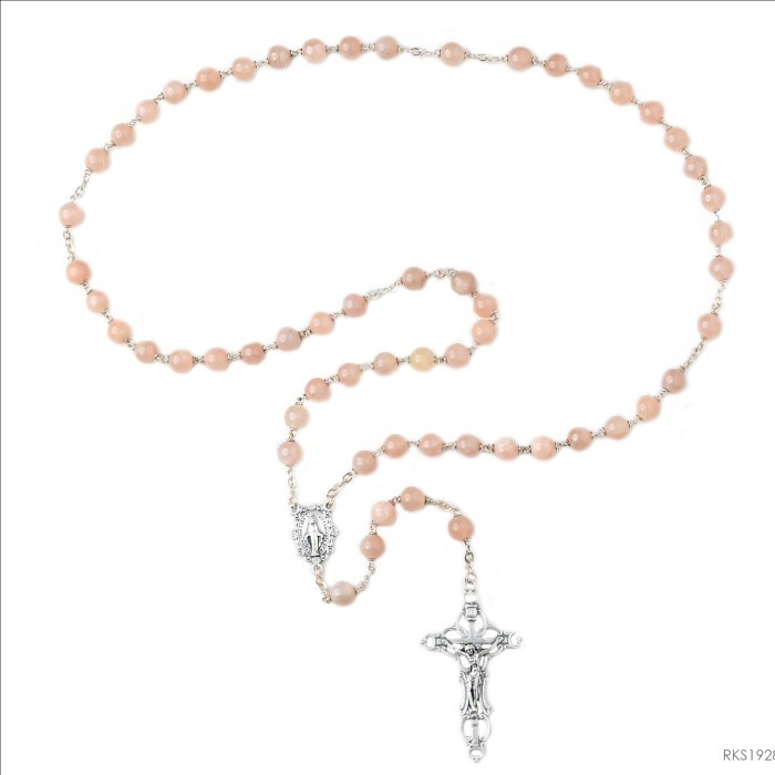 Kualitas terbaik] Rosario Batu Peach Moonstone Rohani Katolik