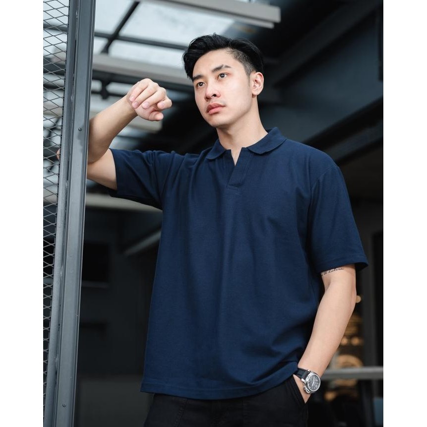 NARA OVERSIZE POLO IN NAVY - KAOS POLO OVERSIZE PRIA BIRU DONGKER