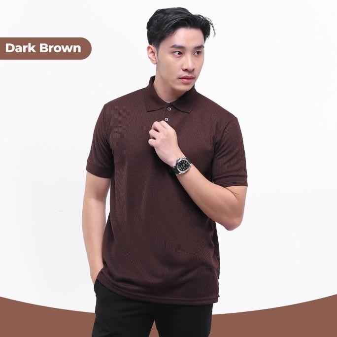 BROGUY KAOS POLO SHIRT PRIA WAFFLE DARK BROWN