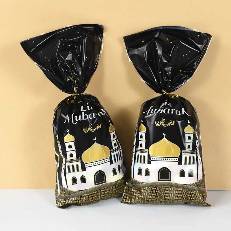 

CYZIWEI Kantong Plastik Bingkisan Kado Eid Mubarak Gift Bag 50 PCS Hitam