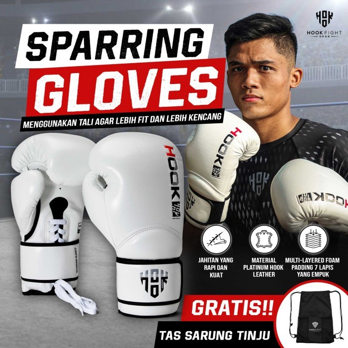 Produk Ready Sarung Tinju Tali Sparring Hook Boxing Gloves Lace Up Muay Thai Glove