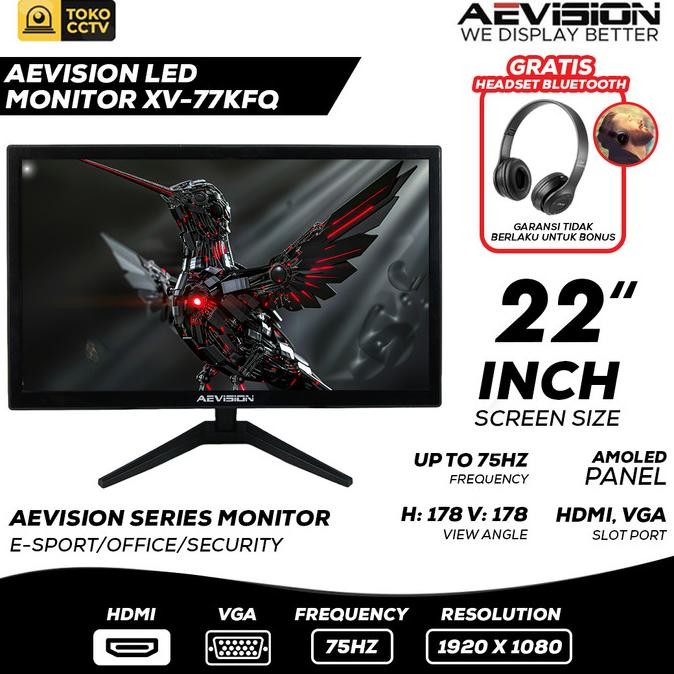 MONITOR LED AEVISION | AEVISION 22 INCH HDMI-VGA-USB PORT |GARANSI