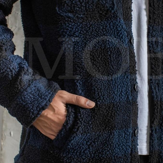 Shirt Jacket Gap Sherpa Blue Black Plaid Original - Size Xs-Xxl Tersedia