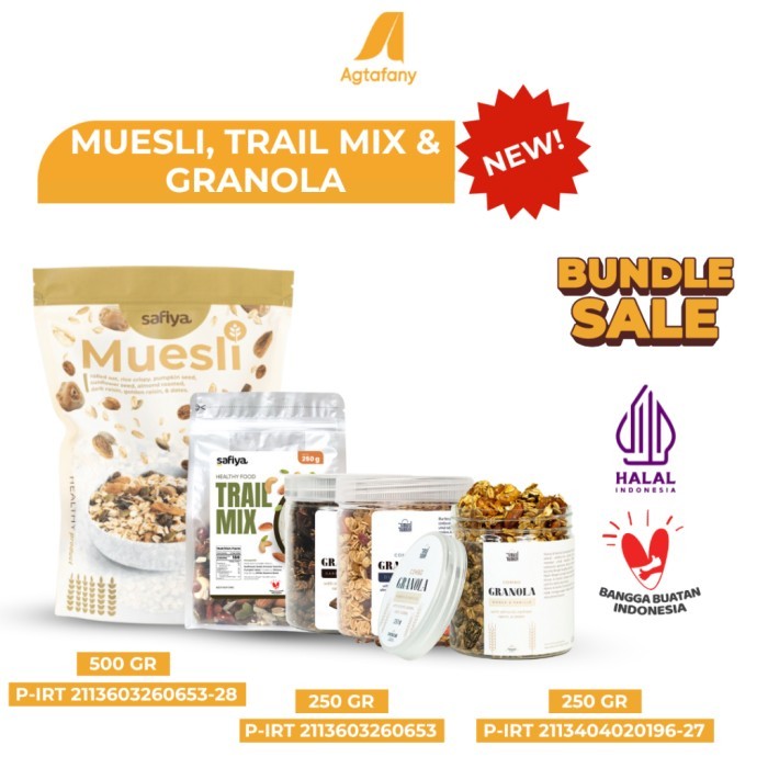 

[Paket Hemat Sehat] Muesli Original 500 gram Safiya + Trail Mix 250 gram + Granola Coklat Blueberry