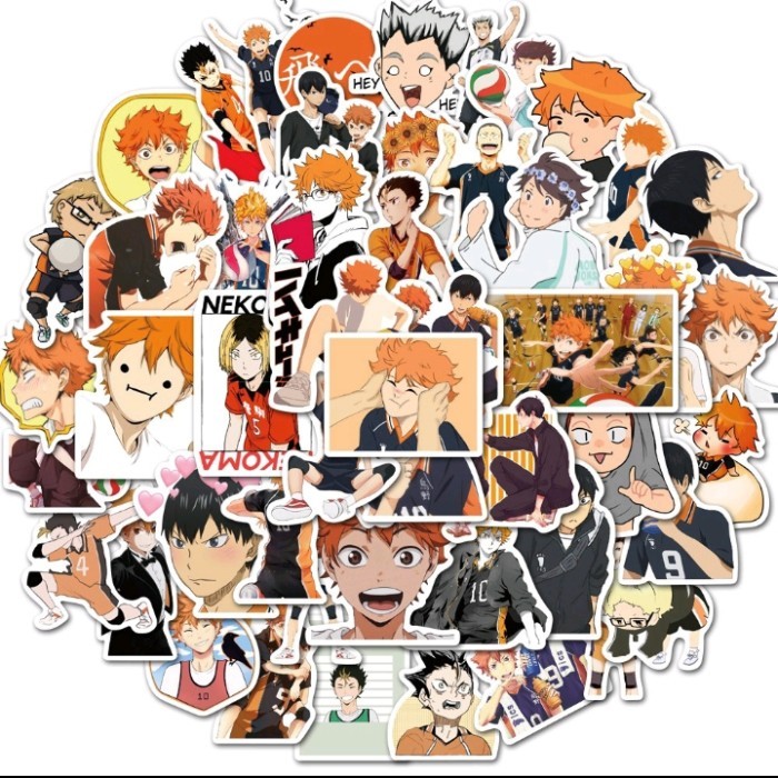 

50 pcs sticker pack manga anime haikyuu! kartun kawaii fashion dekorasi hiasan vintage hp/tablet/laptop/mobil/helm/jurnal anti air waterproof lucu