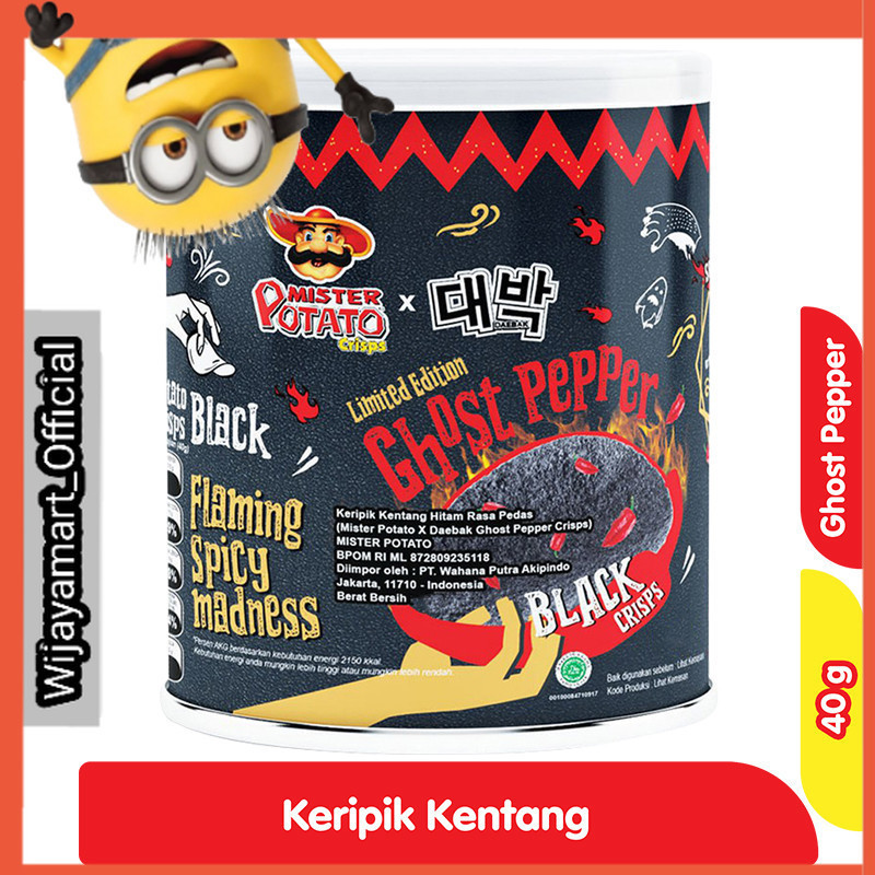 

Mister Potato Keripik Kentang Hitam Ghost Pepper Rasa Pedas Kaleng 40 g