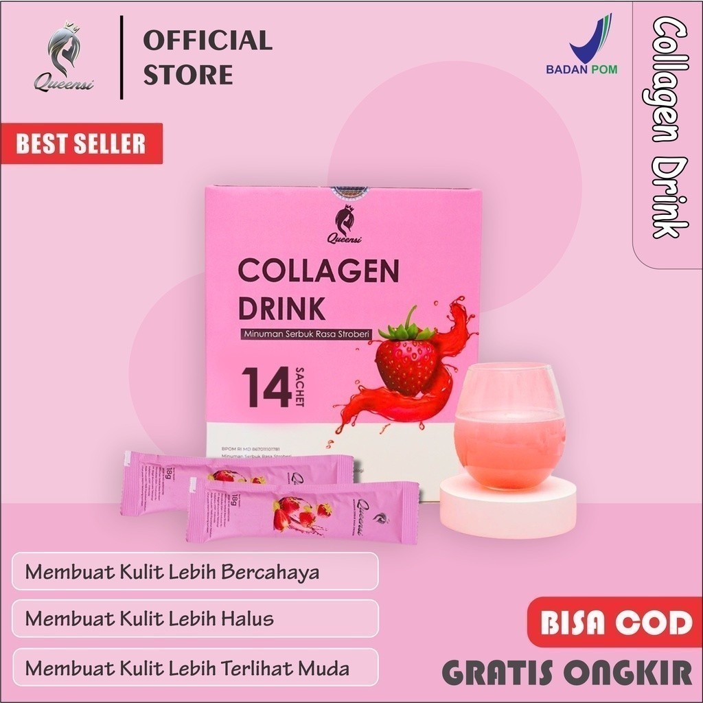 [Hemat] Queensi Collagen Drink Strawberry/Queensi Collagen Drink Strawberry With Collagen Bovine