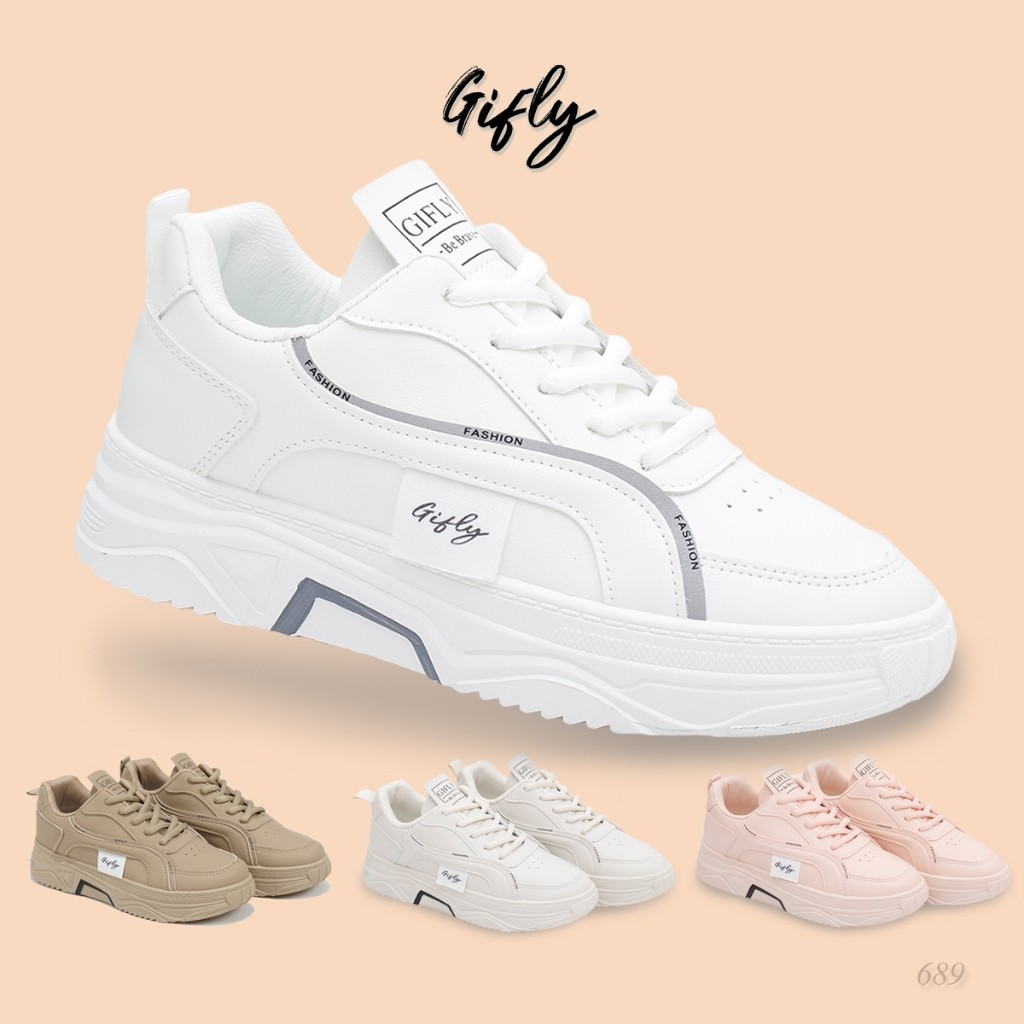 Sepatu Casual Terbaru GIFLY Delian Sepatu Sneakers Wanita Kets Putih Hitam Sport Shoes White Black