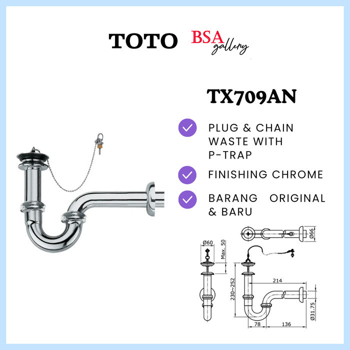 PEMBUANGAN WASTAFEL TOTO TX709AN / SIFON LEHER ANGSA TOTO / WASTAFEL