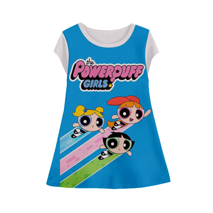 Baju Dress Kartun Anak Lengan Pendek Kartun 3D Printing The Powerpuff Girls Tunik-Powerpuff-7-design