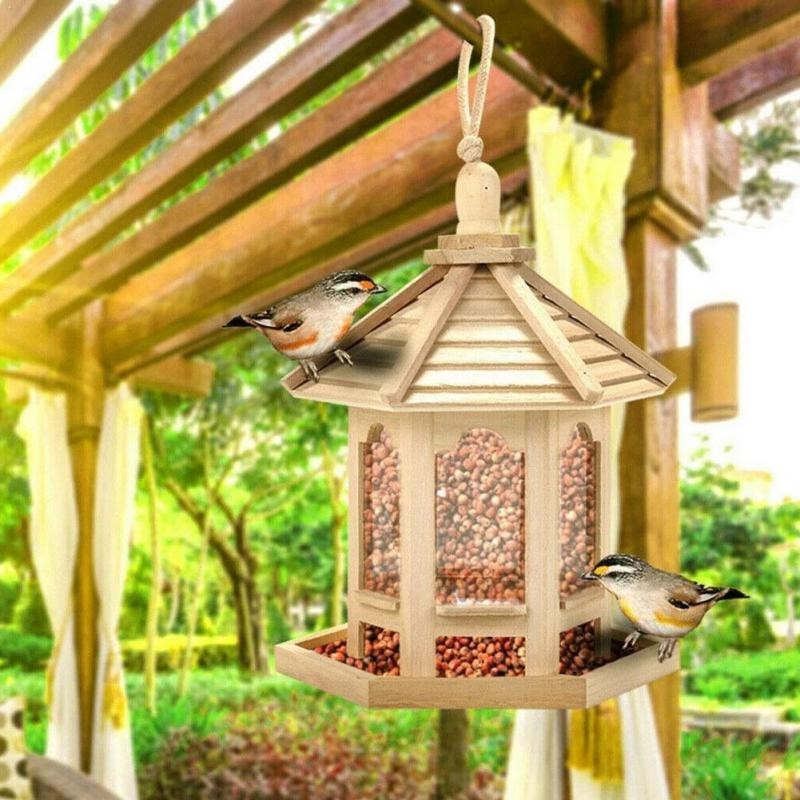 

Garden Decor Accessories Pet Water Feed Pet Birdhouse Outdoor Durable Bird Supplies Bird Feeder Tray Transparent Hanging Wooden