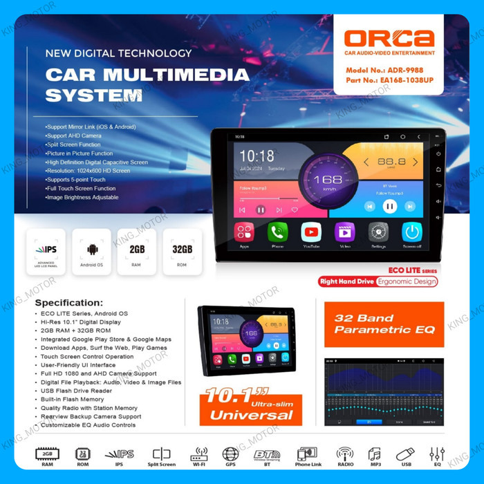 Promo Head Unit 10 Inch Android Orca Adr-9988 Eco Lite Series Ram 2/32