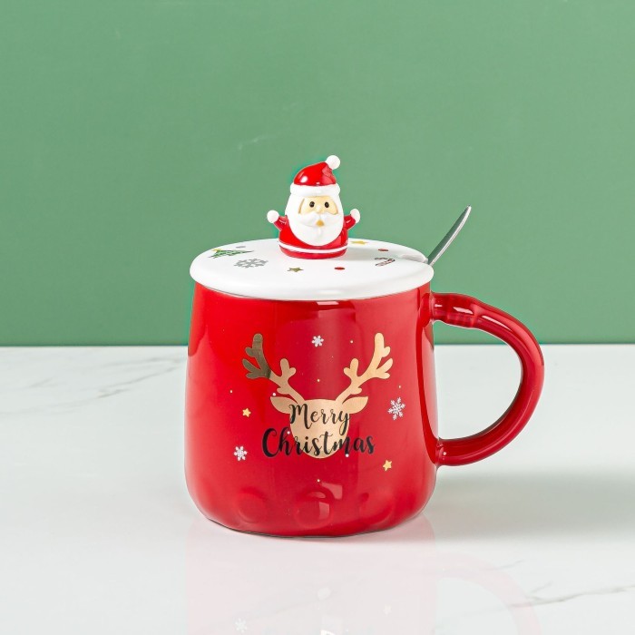 

NEW! Christmas Mug with Lid - Gelas Cangkir Santa Hampers Natal Keramik - Lid Merah Limited