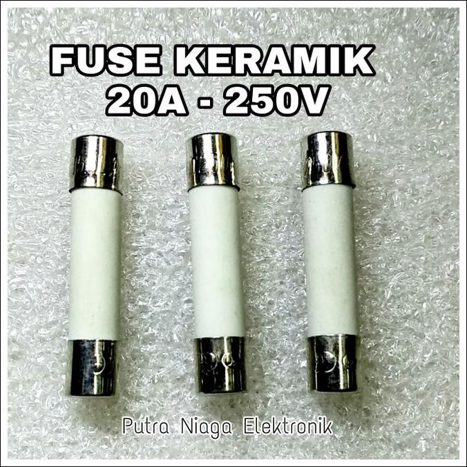 Baru Fuse Keramik 20A Ceramic Slow Blow Sikring 20 Ampere 250V Sekering 3cm putr4n Ayo Beli