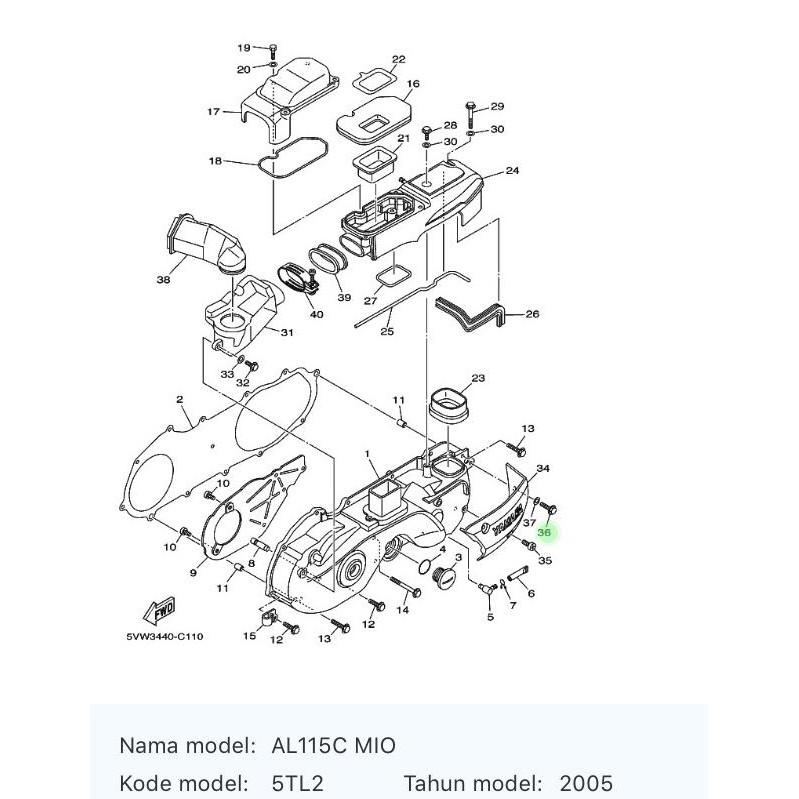 BAUT BAK CVT 95027-06016 MIO SPORTY, NOUVO Z