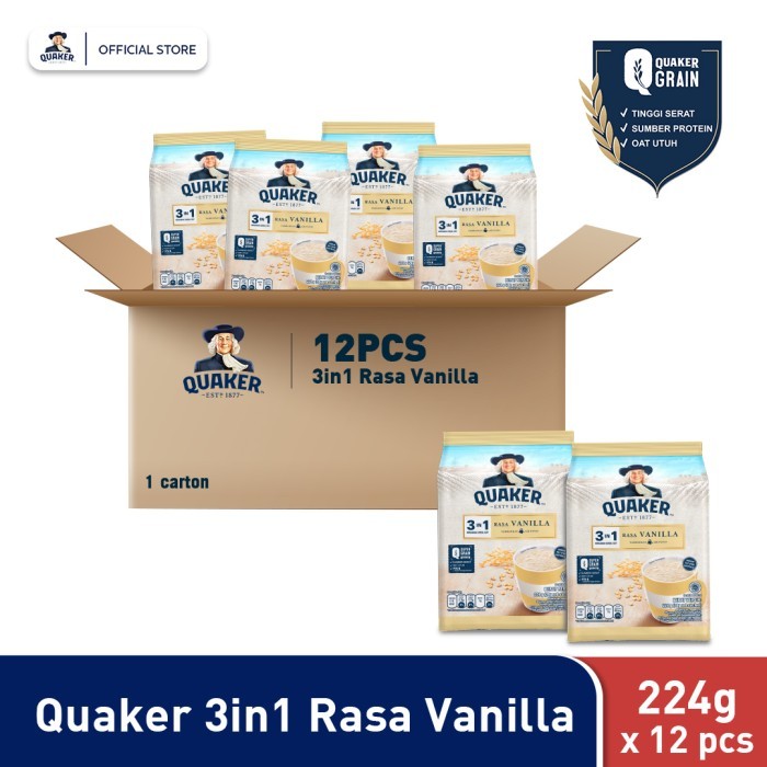 

Quaker 3In1 Vanilla Polybag 224G X 12 Minuman Sereal Oats Promo