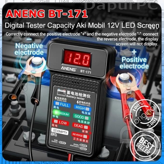 tersedia aneng bt-171 digital tester capacity aki mobil 12v led screen