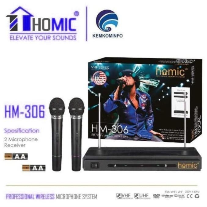 Microphone Double Wireless Homic HM 306 Karaoke Original