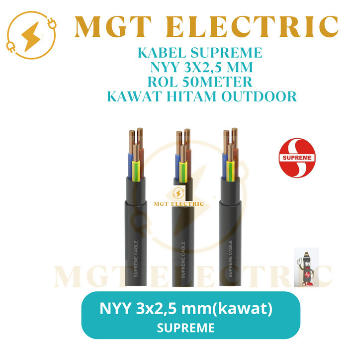 Kabel Supreme Nyy 3X2.5 50M / Nyy Supreme 3X2,5 Mm Kawat Hitam 50Meter