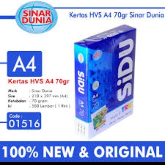 

Kerta Hvs Sinar Dunia ( Sidu ) A4 70 Gr 1 Dus / 5 Rim Terlaris