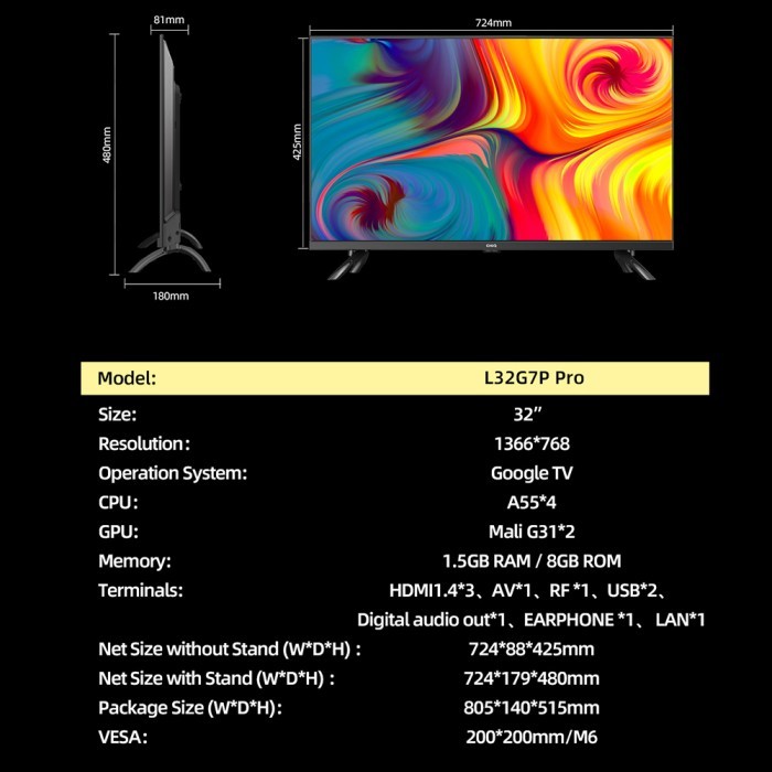 Google TvChiq 32 Inch Smart Tv Hdr10 Digital Tv (L32G7P Pro) Terlaris