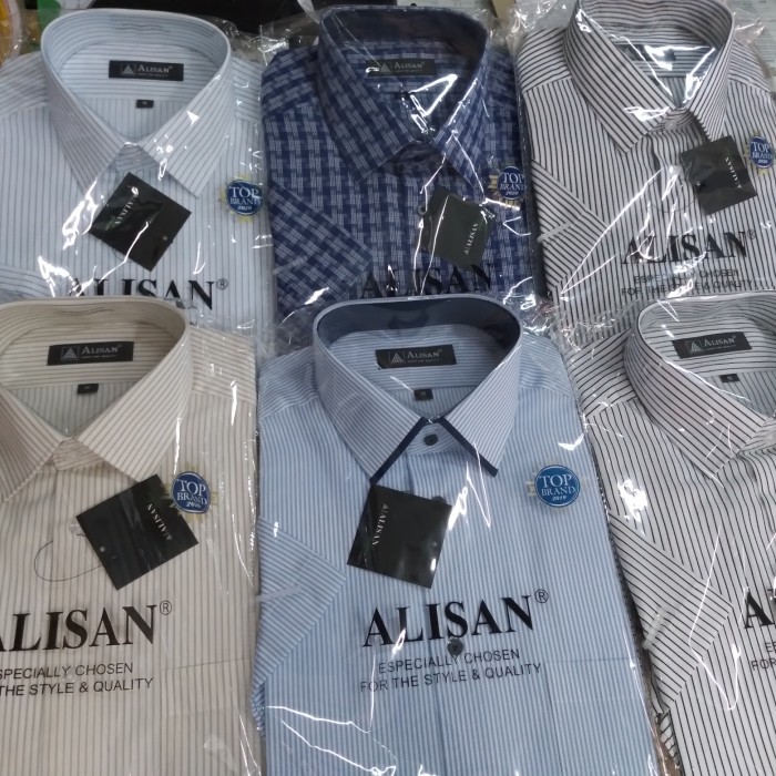 kemeja pria alisan motif lengan pendek original size 14.5 -16