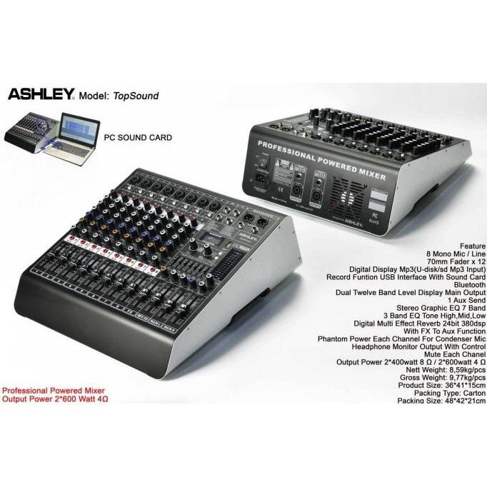 POWER MIXER ASHLEY TOPSOUND TOP SOUND 8 CHANNEL