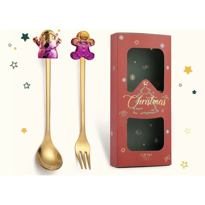 

NEW! Sendok Garpu Teh Set Tea Spoon Christmas Natal Gold Silver - 2-SG BL-MM Limited