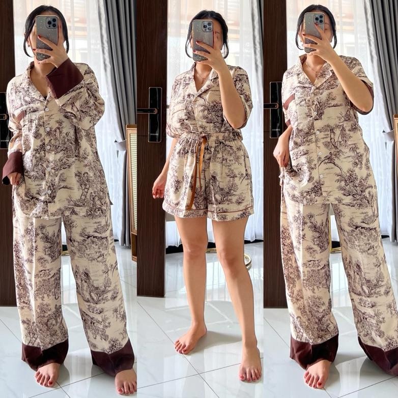 {BEST SELLER} WENGGO - EIRIN & MILEYA SET ( DIOR COKLAT ) Piyama Wanita Rayon Premium Celana Panjang